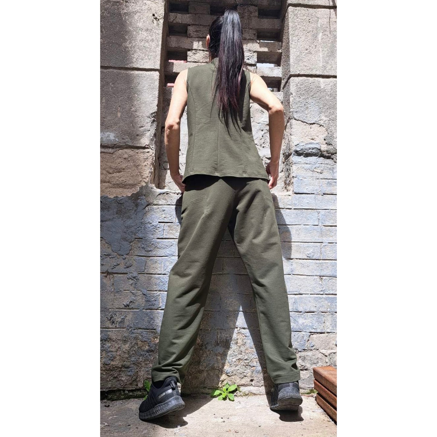 New Collection Extravagant Set / Asymmetric Military Green Outfit / Sleeveless Vest / Avantgarde Pants Vest Set / Streetwear Cotton Outfits - Handmade clothing from Angel By Silvia - Top Designer Brands