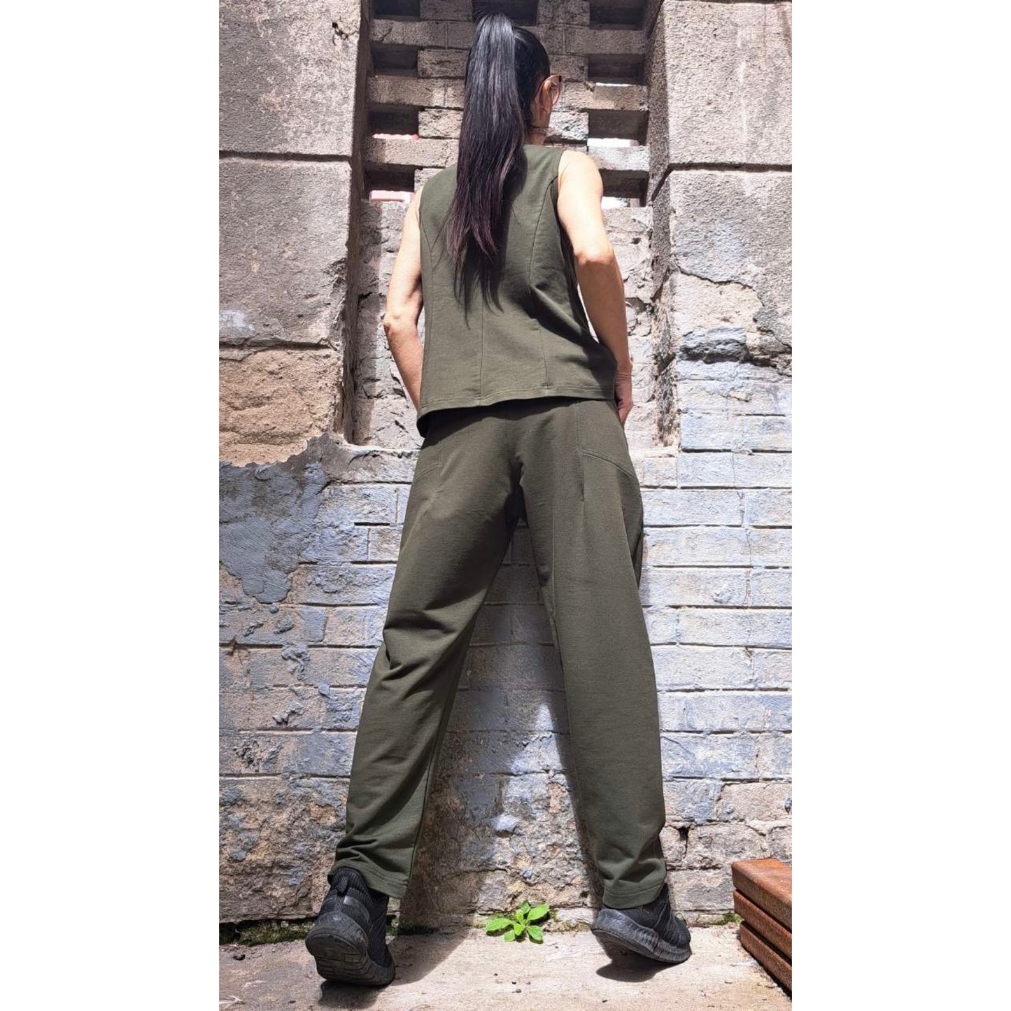 New Collection Extravagant Set / Asymmetric Military Green Outfit / Sleeveless Vest / Avantgarde Pants Vest Set / Streetwear Cotton Outfits - Handmade clothing from Angel By Silvia - Top Designer Brands