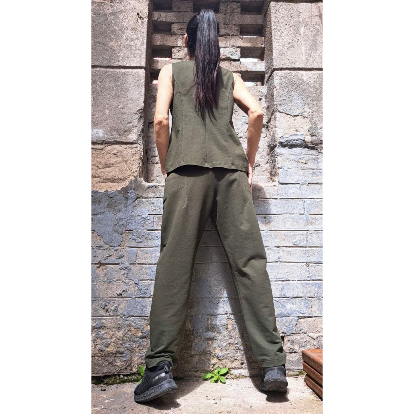 New Collection Extravagant Set / Asymmetric Military Green Outfit / Sleeveless Vest / Avantgarde Pants Vest Set / Streetwear Cotton Outfits - Handmade clothing from Angel By Silvia - Top Designer Brands