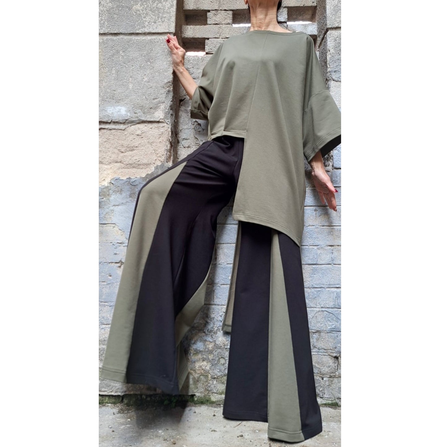Extravagant Loose Set / Asymmetric Maxi Tracksuit / Plus Size Casual Suit / Wide Leg Pants / Oversized Tunic / Everyday Two Color Outfits - Handmade clothing from Angel By Silvia - Top Designer Brands