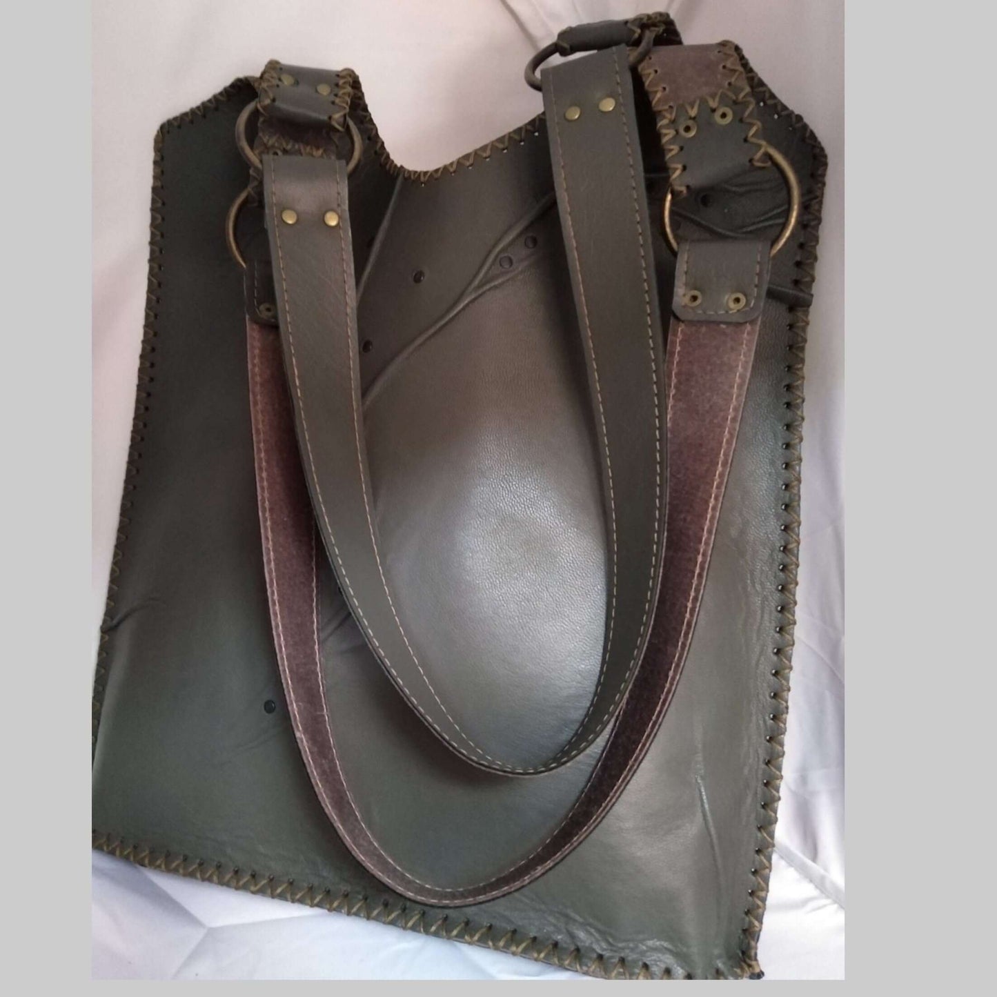 Everyday Leather Tote Khaki Сolor - Handmade clothing from AngelBySilvia - Top Designer Brands