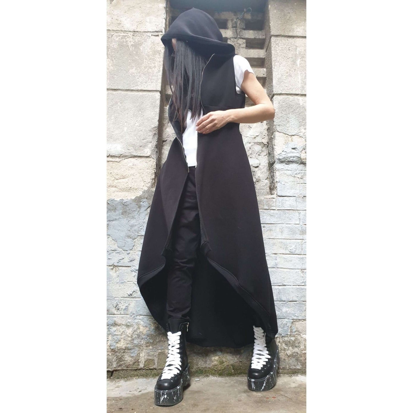 Long Black Hand Painted Extravagant Vest - Handmade clothing from AngelBySilvia - Top Designer Brands
