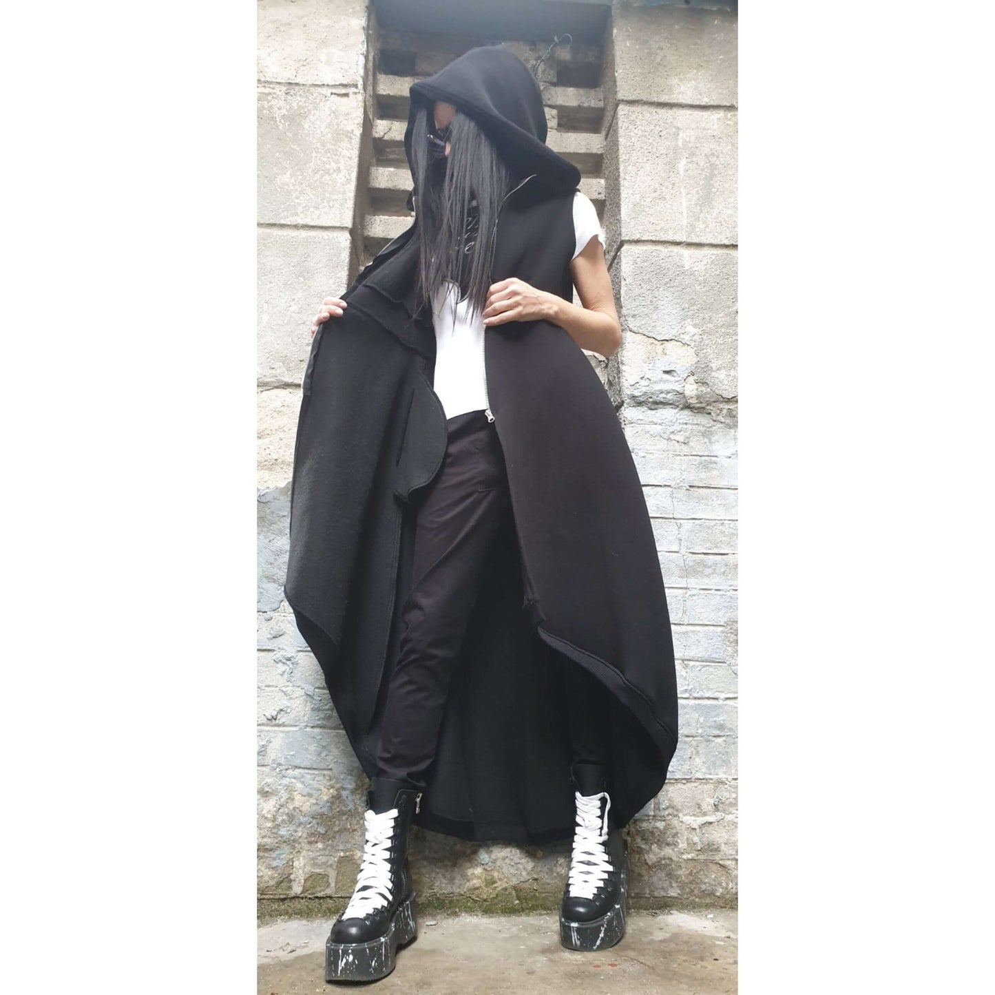 Long Black Hand Painted Extravagant Vest - Handmade clothing from AngelBySilvia - Top Designer Brands
