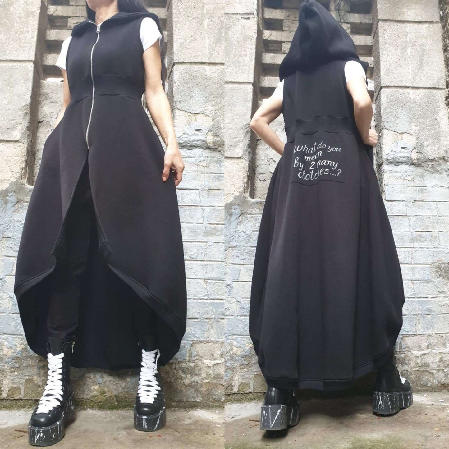 Long Black Hand Painted Extravagant Vest - Handmade clothing from AngelBySilvia - Top Designer Brands