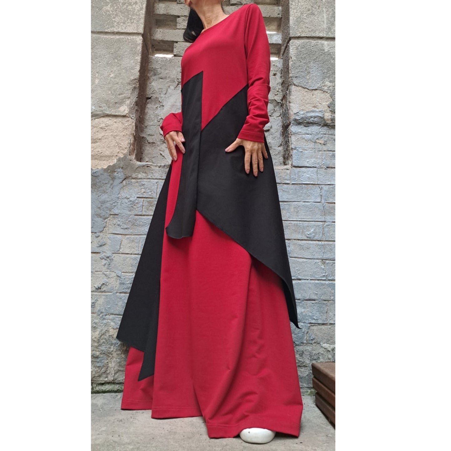 Avantgarde Red Black Long Dress - Handmade clothing from Angel By Silvia - Top Designer Brands 