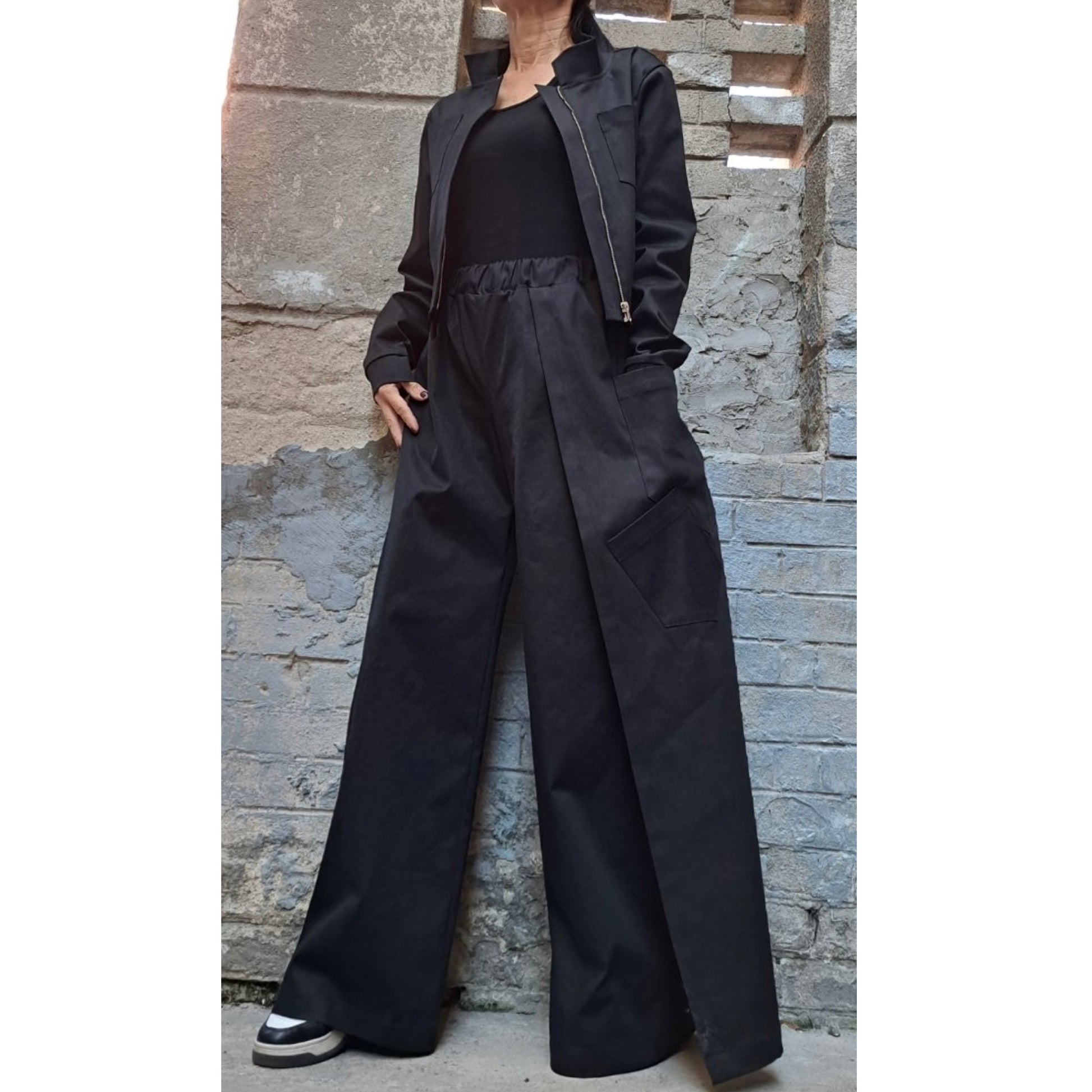 Asymmetric Black Denim Pants Blazer Set - Handmade clothing from Angel By Silvia - Top Designer Brands 