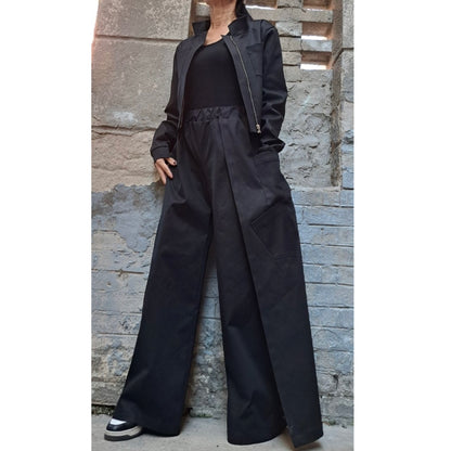 Asymmetric Black Denim Pants Blazer Set - Handmade clothing from Angel By Silvia - Top Designer Brands 