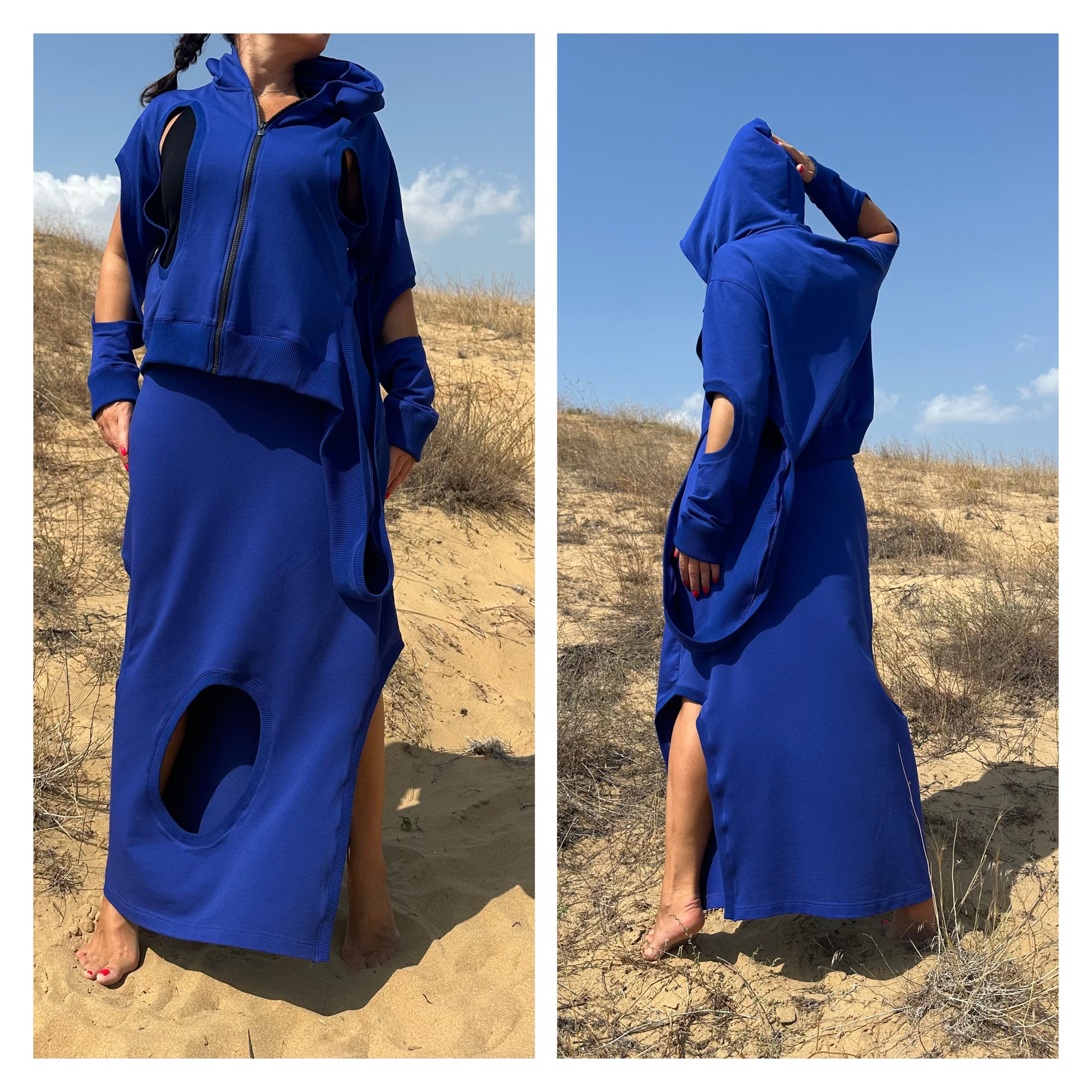 New Asymmetric Blue Jacket Skirt Set - Handmade clothing from Angel By Silvia - Top Designer Brands 