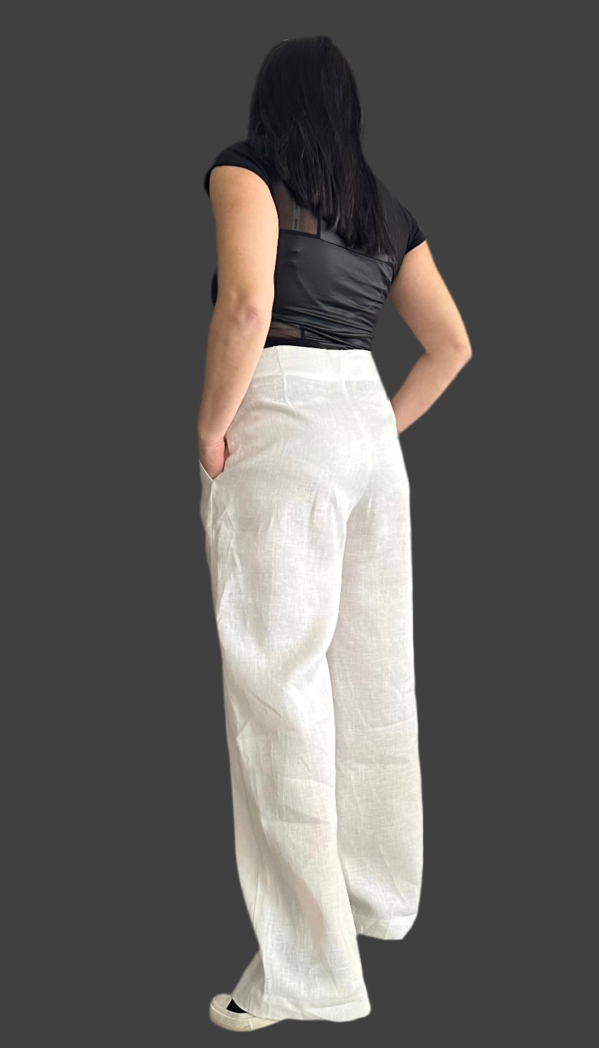 Streetwear Linen Wide Leg Pants / Extravagant Women’s Pants / Summer White Linen Pants / Casual High Waist Pants / Asymmetric Summer Pants - Handmade clothing from Angel By Silvia - Top Designer Brands 