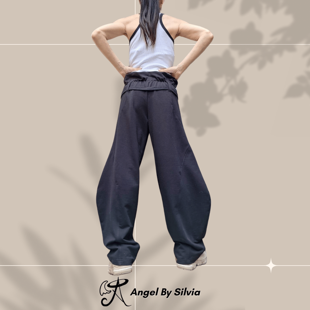Black Balloon Pants for Women • High Waist Drawstring Loose Fit Cotton Trousers • No Pocket Urban Joggers • Handmade XS to 5XL - Handmade clothing from Angel By Silvia - Top Designer Brands 
