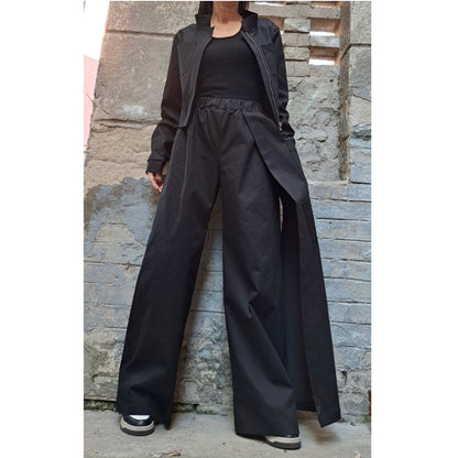 Asymmetric Black Denim Pants Blazer Set - Handmade clothing from Angel By Silvia - Top Designer Brands 