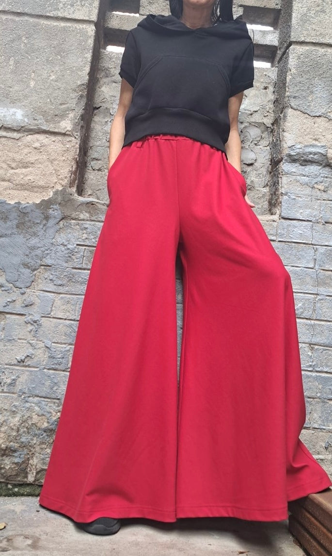 Wide Leg Red Pants Skirt - Handmade clothing from Angel By Silvia - Top Designer Brands 