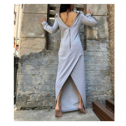 Long Cotton Slit Dress - Handmade clothing from Angel By Silvia - Top Designer Brands 