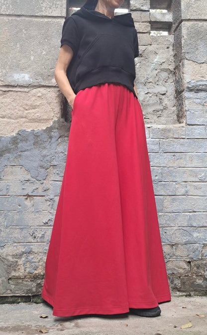 Wide Leg Red Pants Skirt - Handmade clothing from Angel By Silvia - Top Designer Brands 