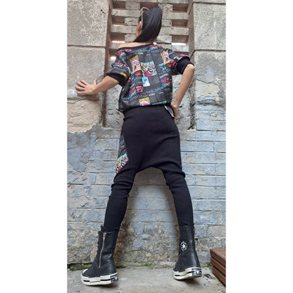 Daywear Colourful Women Blouse / Short Sleeve Neoprene Top / Summer Blouse Top / Extravagant Off Shoulder Blouse / Maxi Women Top - Handmade clothing from Angel By Silvia - Top Designer Brands 
