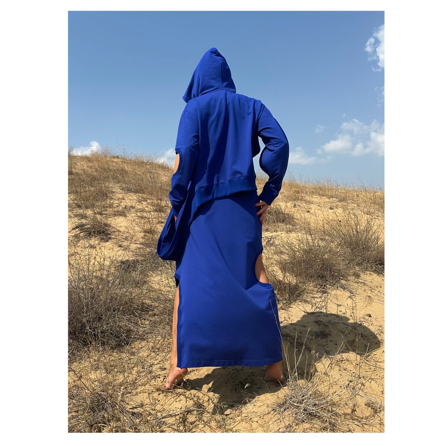 New Asymmetric Blue Jacket Skirt Set - Handmade clothing from Angel By Silvia - Top Designer Brands 