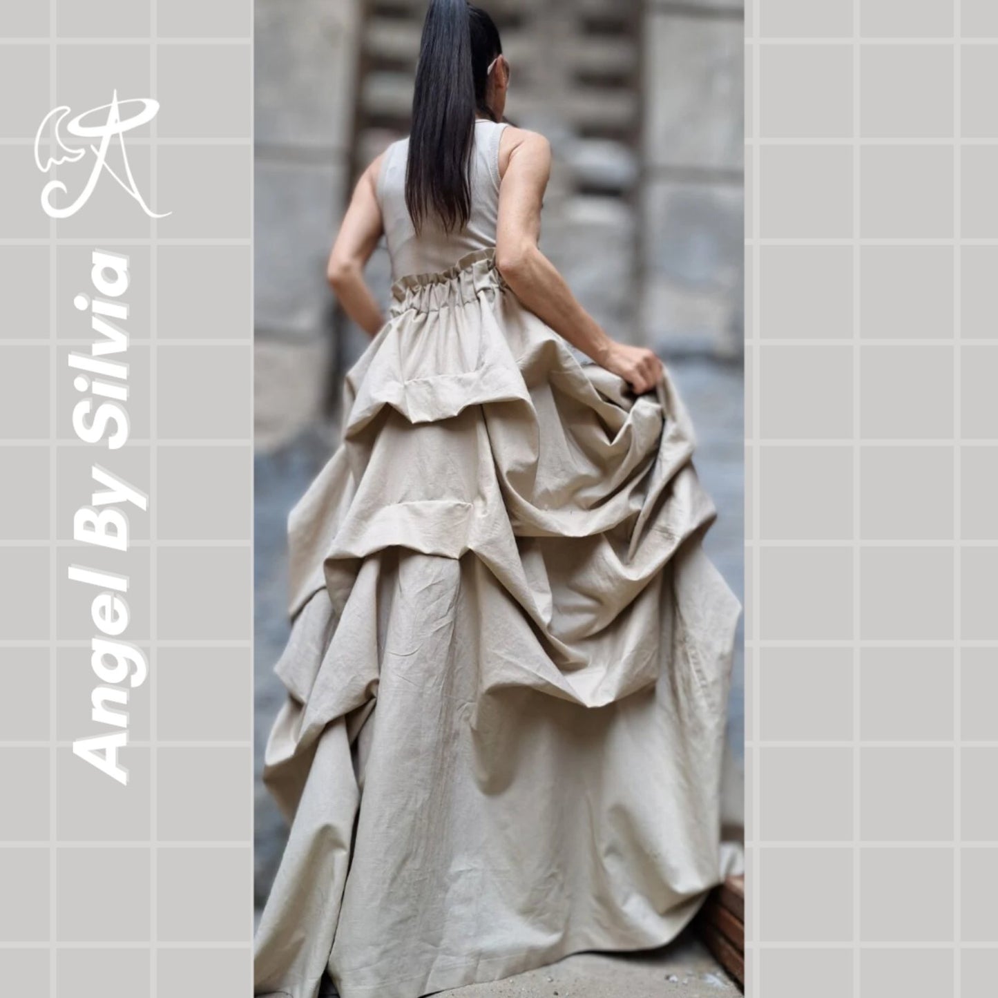 Linen Handmade Beige Maxi Skirt • Floor-Length Layered Boho Skirt • High Waist Flowy Elegant Skirt • Soft Textured Linen Skirt - Handmade clothing from Angel By Silvia - Top Designer Brands 