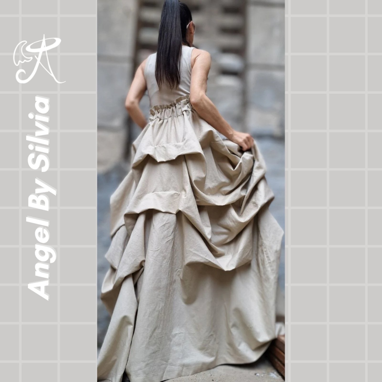 Linen Handmade Beige Maxi Skirt • Floor-Length Layered Boho Skirt • High Waist Flowy Elegant Skirt • Soft Textured Linen Skirt - Handmade clothing from Angel By Silvia - Top Designer Brands 