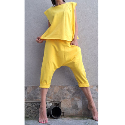 Loose Yellow Harem Pants Top - Handmade clothing from Angel By Silvia - Top Designer Brands 