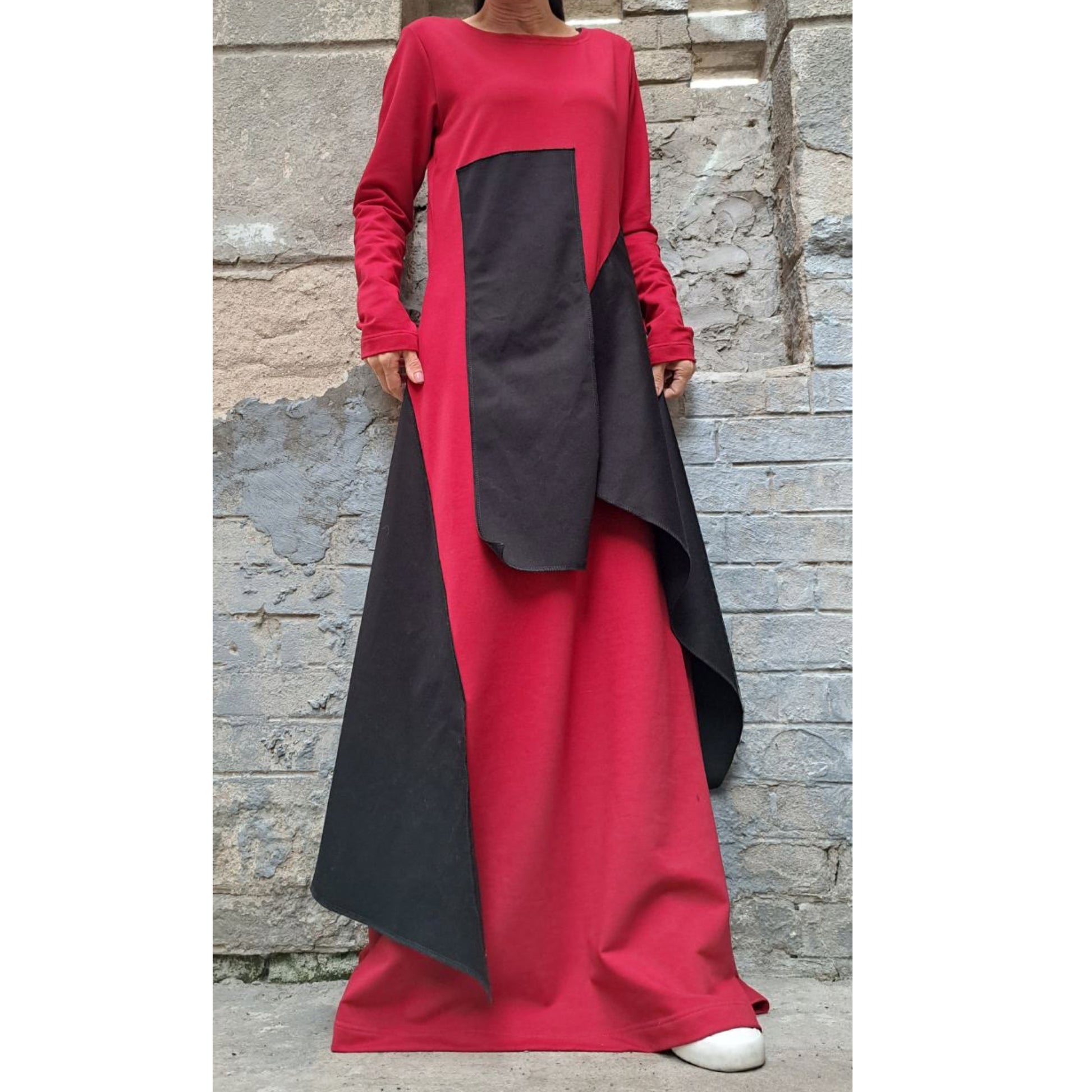 Avantgarde Red Black Long Dress - Handmade clothing from Angel By Silvia - Top Designer Brands 