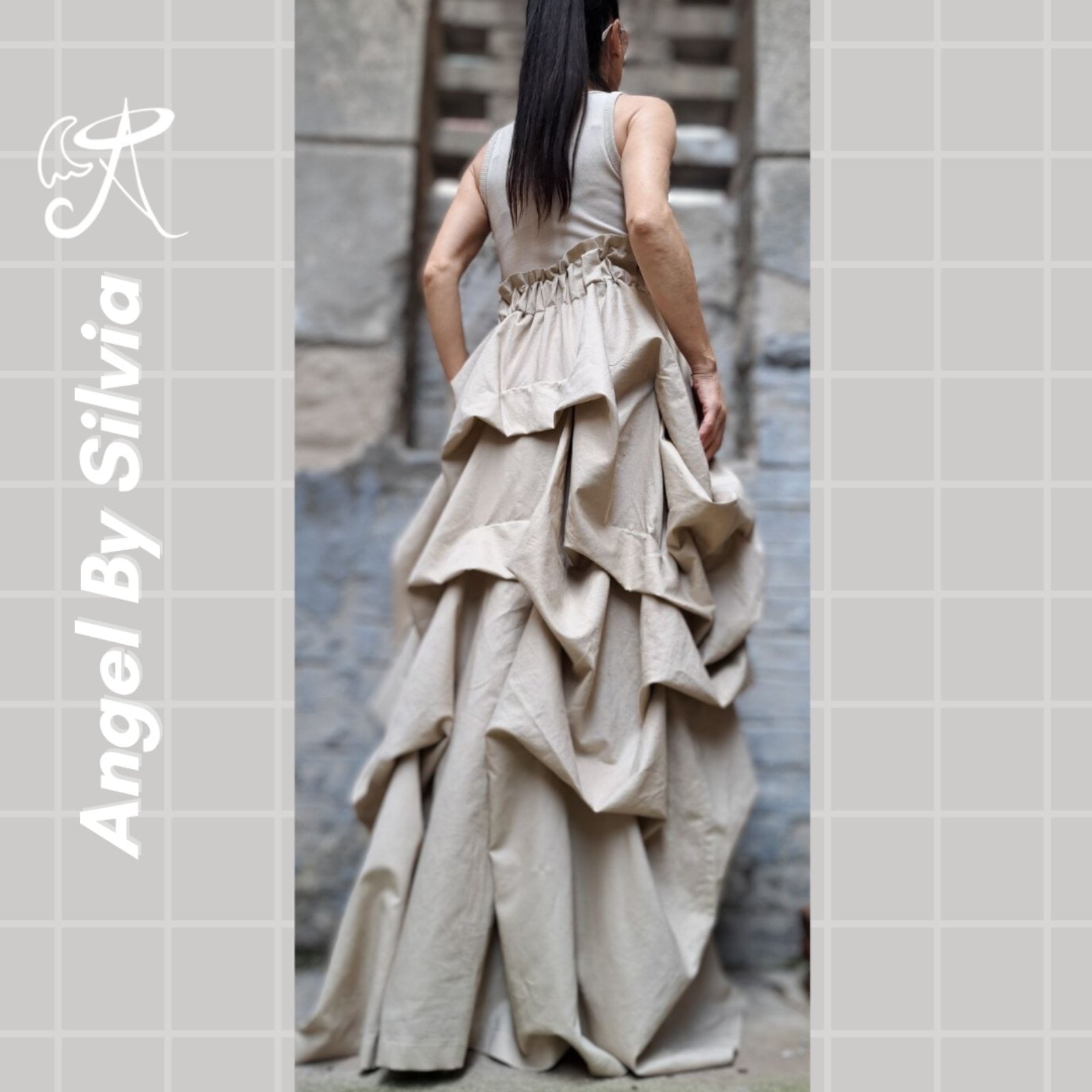 Linen Handmade Beige Maxi Skirt • Floor-Length Layered Boho Skirt • High Waist Flowy Elegant Skirt • Soft Textured Linen Skirt - Handmade clothing from Angel By Silvia - Top Designer Brands 