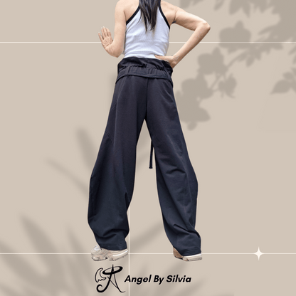 Black Balloon Pants for Women • High Waist Drawstring Loose Fit Cotton Trousers • No Pocket Urban Joggers • Handmade XS to 5XL - Handmade clothing from Angel By Silvia - Top Designer Brands 