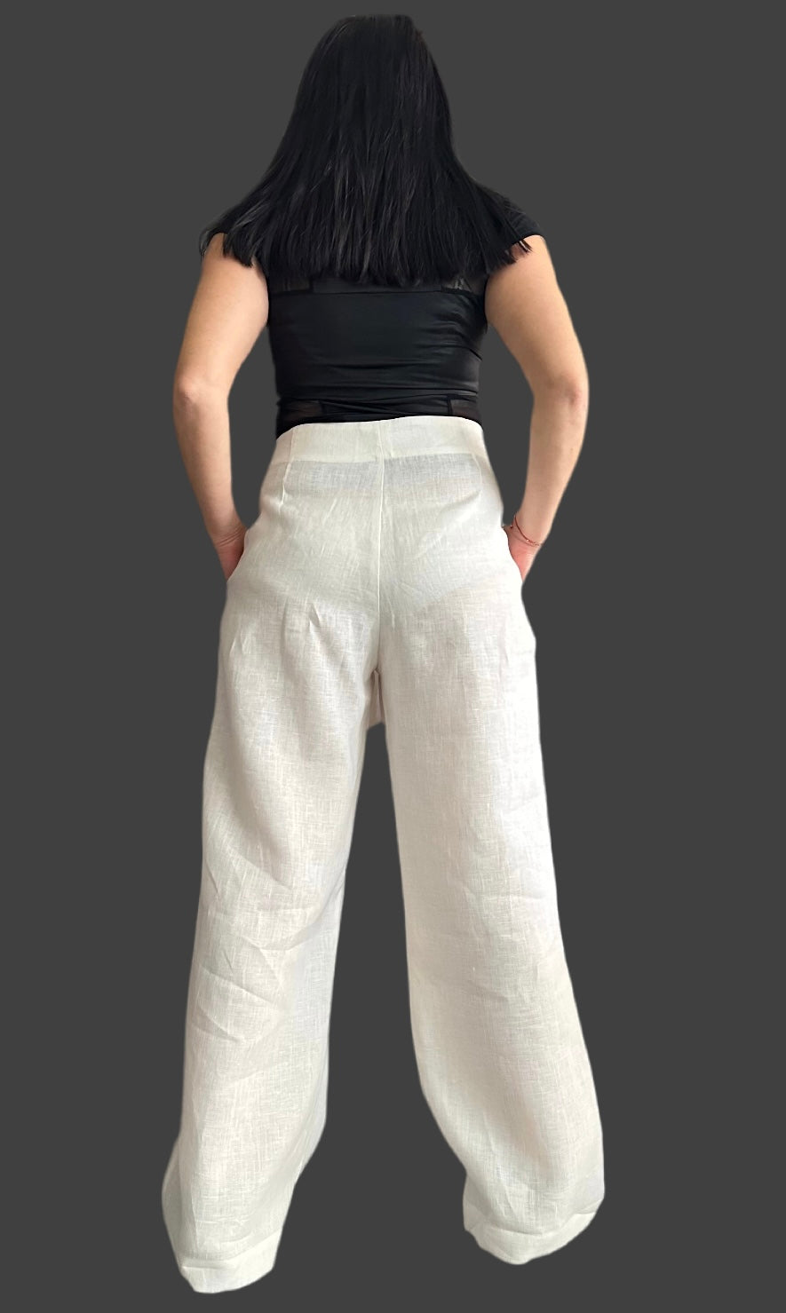 Streetwear Linen Wide Leg Pants / Extravagant Women’s Pants / Summer White Linen Pants / Casual High Waist Pants / Asymmetric Summer Pants - Handmade clothing from Angel By Silvia - Top Designer Brands 
