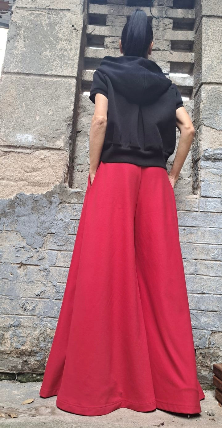 Wide Leg Red Pants Skirt - Handmade clothing from Angel By Silvia - Top Designer Brands 