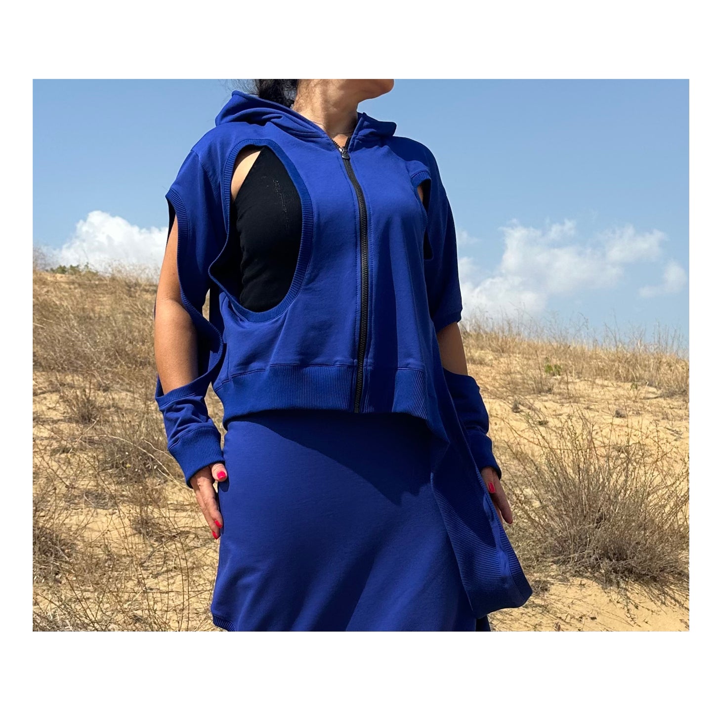 Asymmetric Blue Jacket - Handmade clothing from Angel By Silvia - Top Designer Brands 