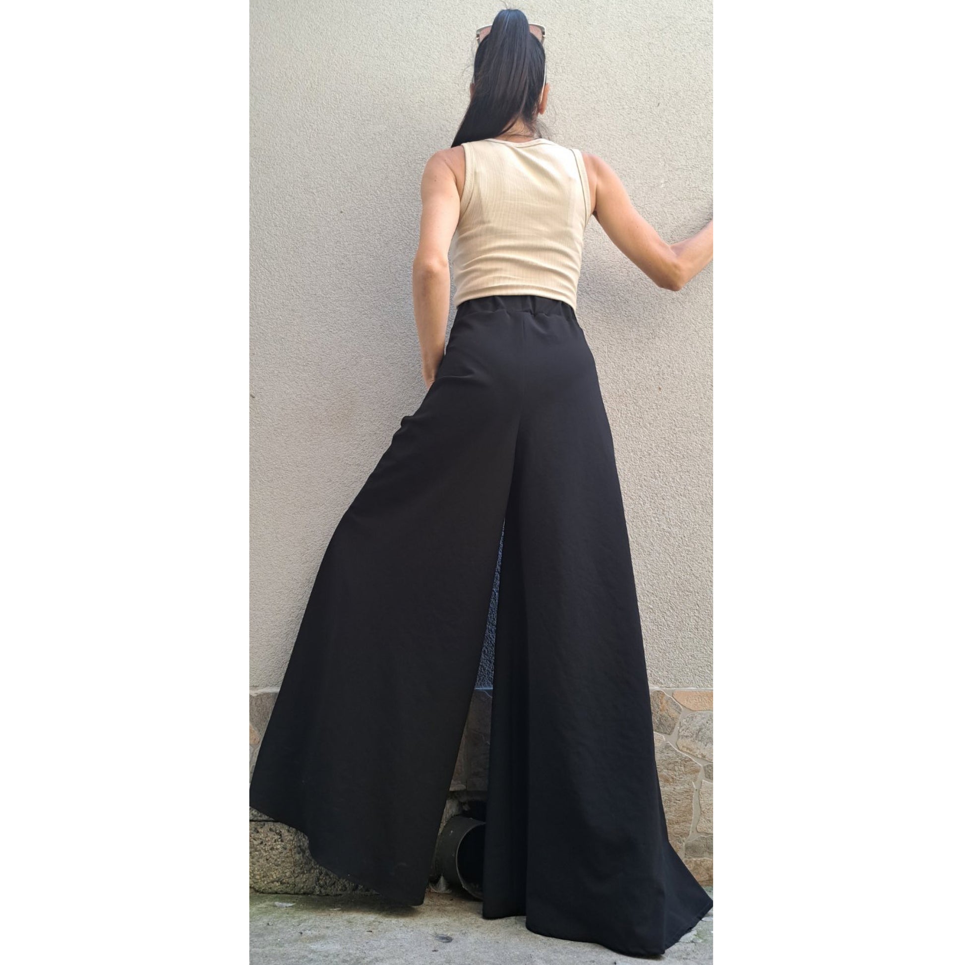 High Waist Black Pants Skirt - Handmade clothing from Angel By Silvia - Top Designer Brands 