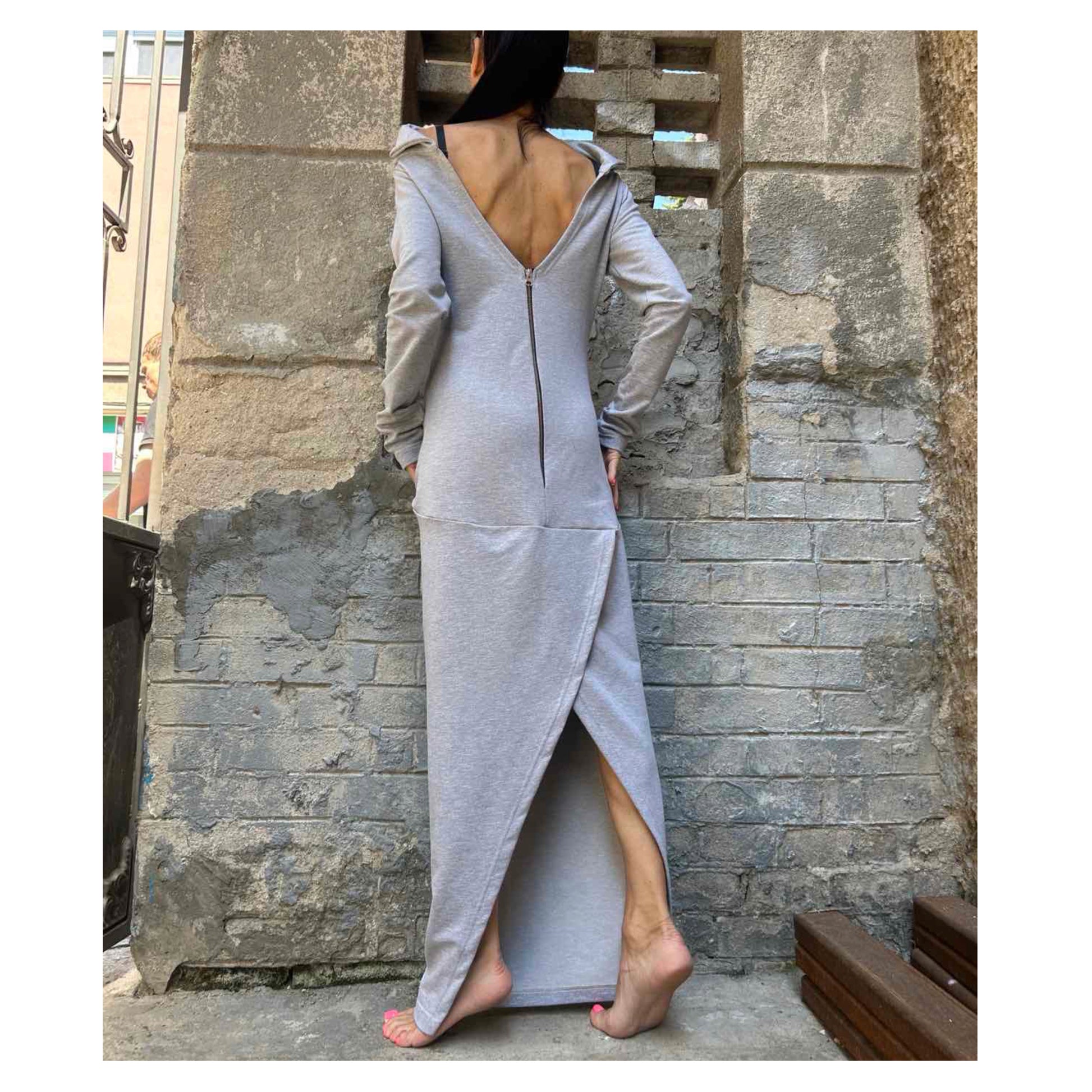 Long Cotton Slit Dress - Handmade clothing from Angel By Silvia - Top Designer Brands 