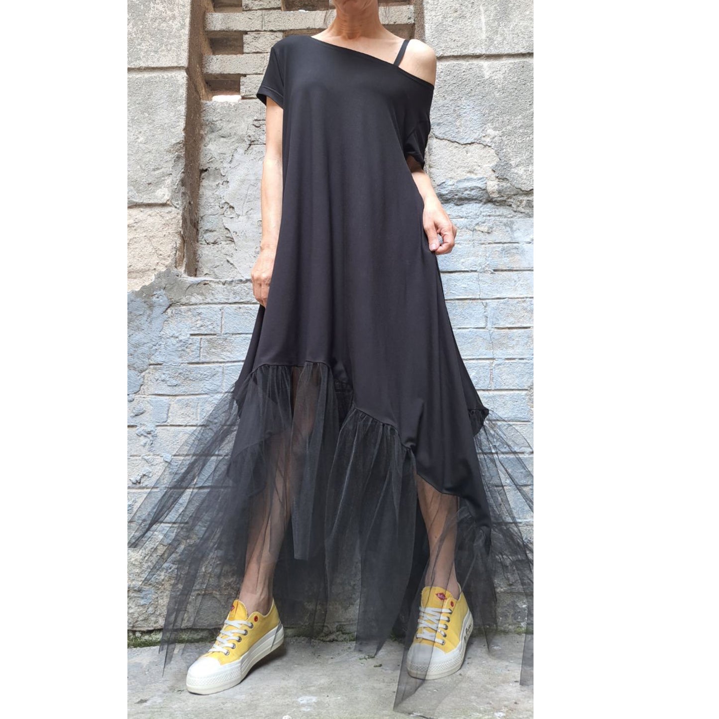 New Extravagant Black Oversized Tulle Dress - Handmade clothing from Angel By Silvia - Top Designer Brands 