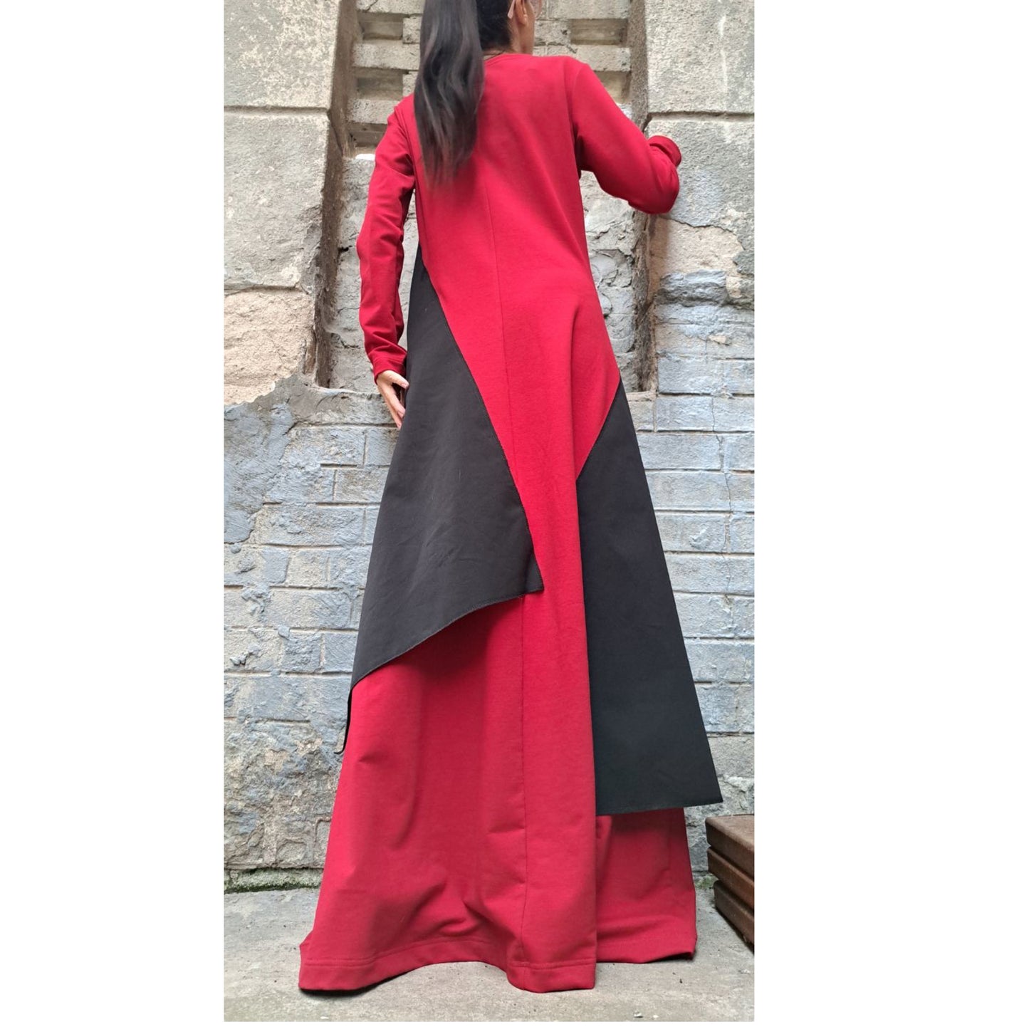 Avantgarde Red Black Long Dress - Handmade clothing from Angel By Silvia - Top Designer Brands 