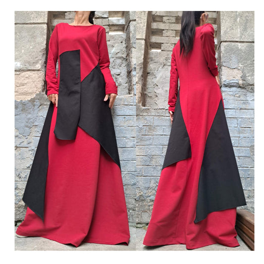 Avantgarde Red Black Long Dress - Handmade clothing from Angel By Silvia - Top Designer Brands 