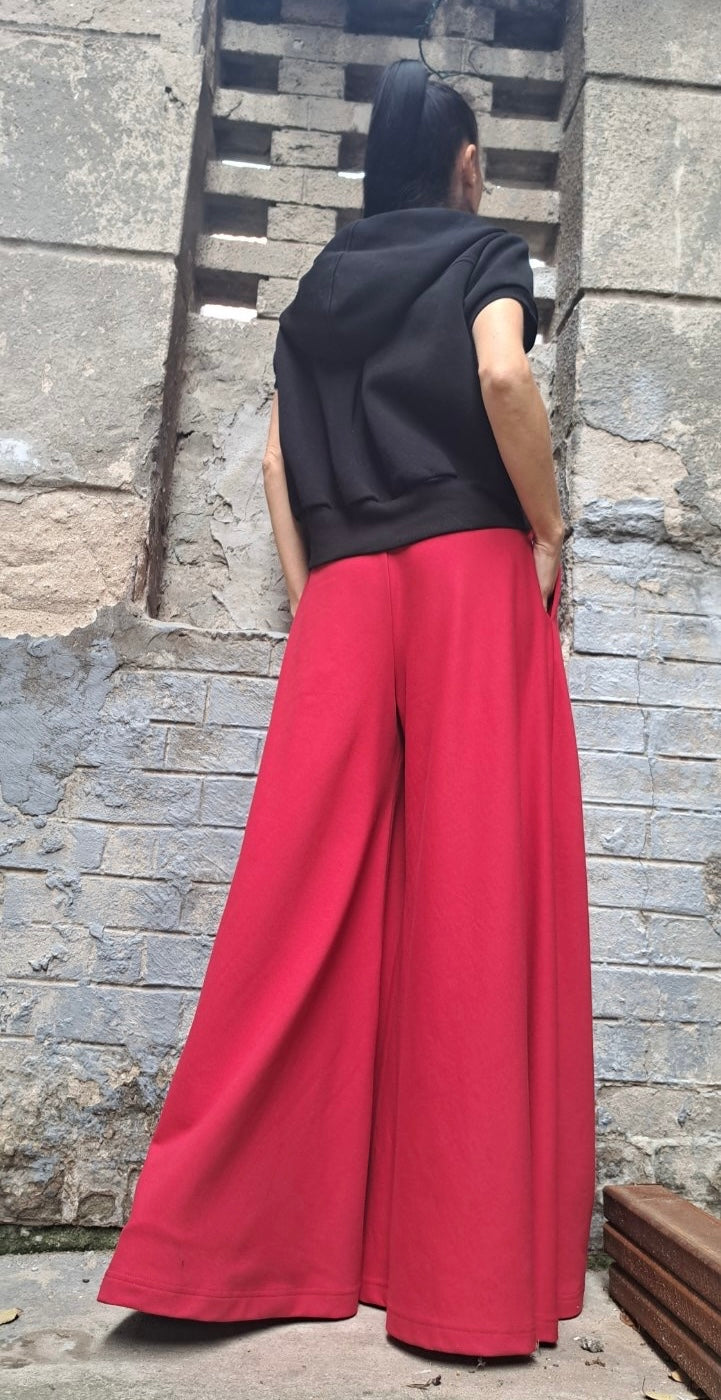 Wide Leg Red Pants Skirt - Handmade clothing from Angel By Silvia - Top Designer Brands 