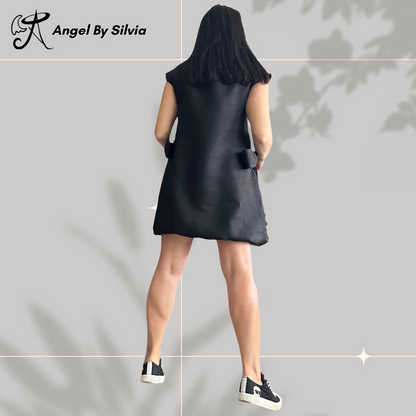 Black Linen Tunic Dress with Bows – Sleeveless Oversized Summer Dress – Handmade Minimalist Linen Clothing by AngelBySilvia - Handmade clothing from Angel By Silvia - Top Designer Brands 
