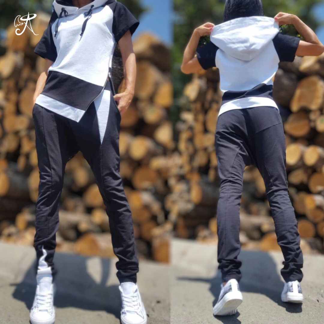 Oversized Asymmetric Tracksuit • Women's Casual Lounge Set • Two-Piece Streetwear Outfit • Relaxed Fit Pants & Blouse • Plus Size Available - Handmade clothing from Angel By Silvia - Top Designer Brands 