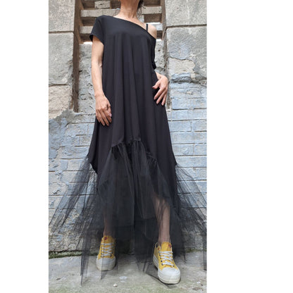 New Extravagant Black Oversized Tulle Dress - Handmade clothing from Angel By Silvia - Top Designer Brands 