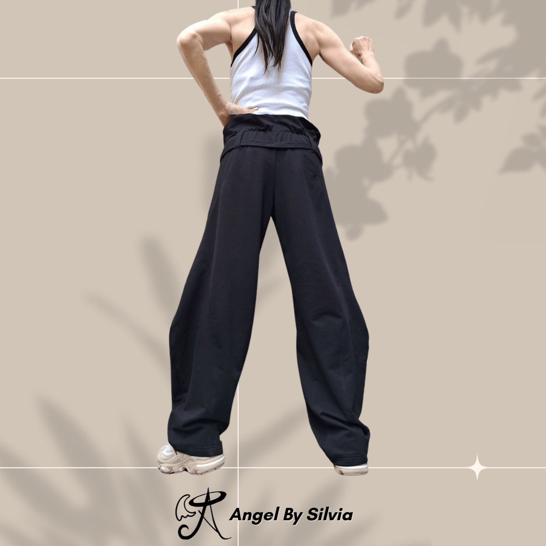 Black Balloon Pants for Women • High Waist Drawstring Loose Fit Cotton Trousers • No Pocket Urban Joggers • Handmade XS to 5XL - Handmade clothing from Angel By Silvia - Top Designer Brands 