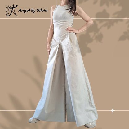 High Waist Linen Pants • Beige Wide Leg Trousers • Relaxed Fit Palazzo Pants • High Waist Boho Pants • Sizes XS-5XL - Handmade clothing from Angel By Silvia - Top Designer Brands 