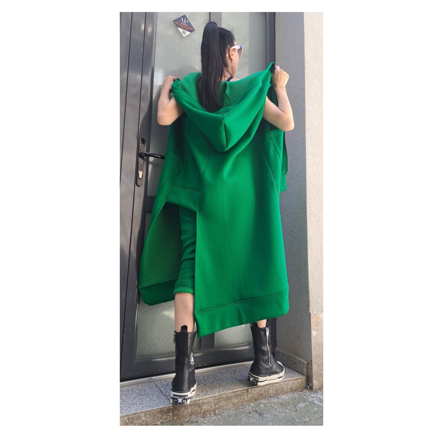 Extravagant Green Outfit / Asymmetric Two Piece Set / Hooded Warm Vest Pants / Outwear Green Set / Streetwear Woman Green Suit Set - Handmade clothing from Angel By Silvia - Top Designer Brands 