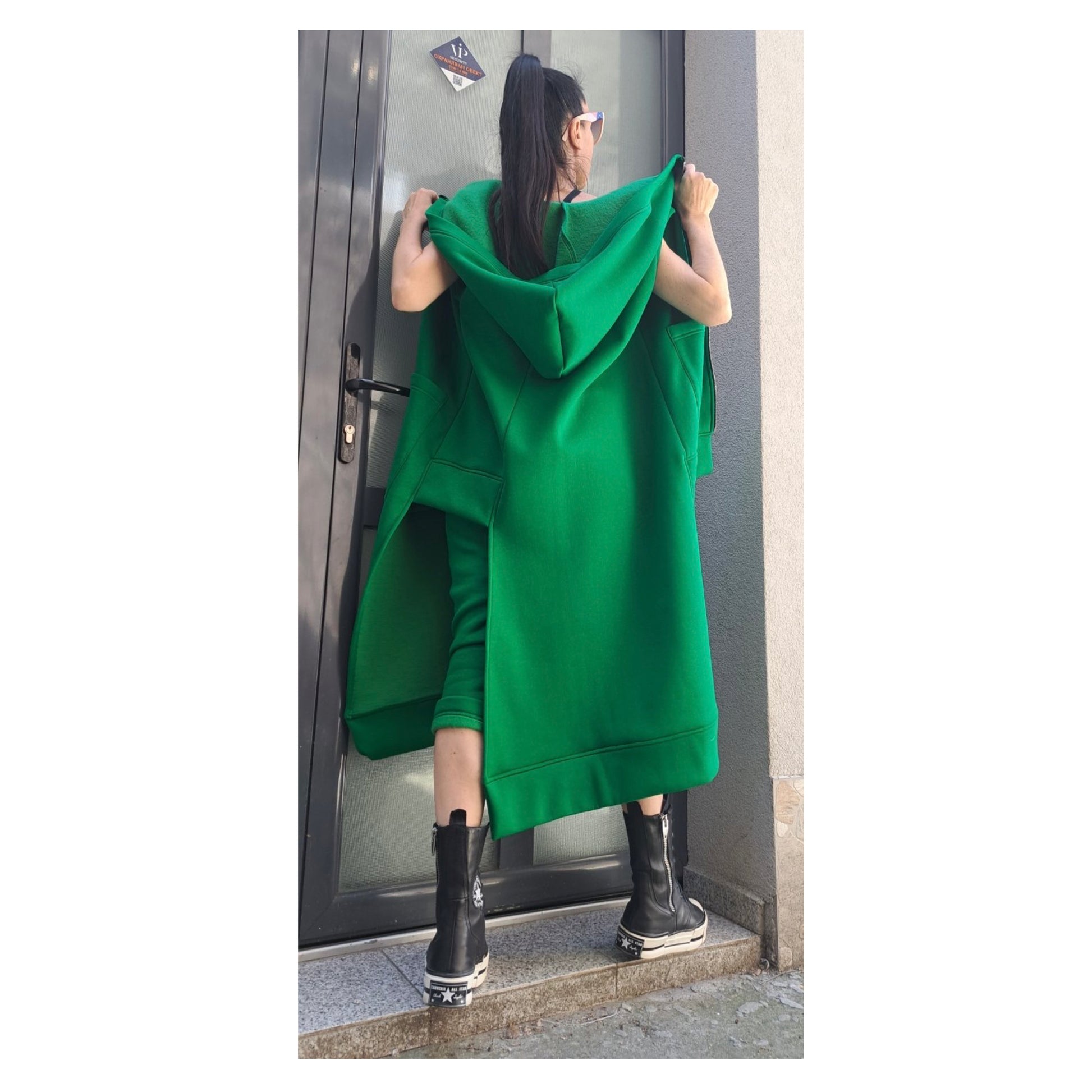 Extravagant Green Outfit / Asymmetric Two Piece Set / Hooded Warm Vest Pants / Outwear Green Set / Streetwear Woman Green Suit Set - Handmade clothing from Angel By Silvia - Top Designer Brands 