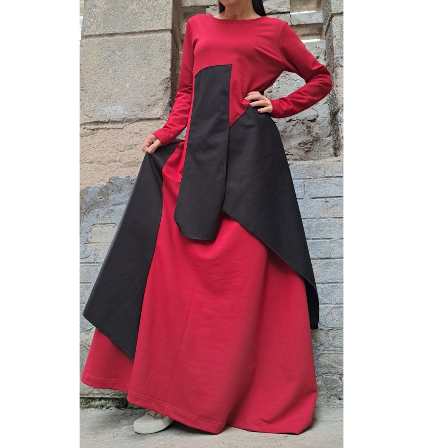 Avantgarde Red Black Long Dress - Handmade clothing from Angel By Silvia - Top Designer Brands 