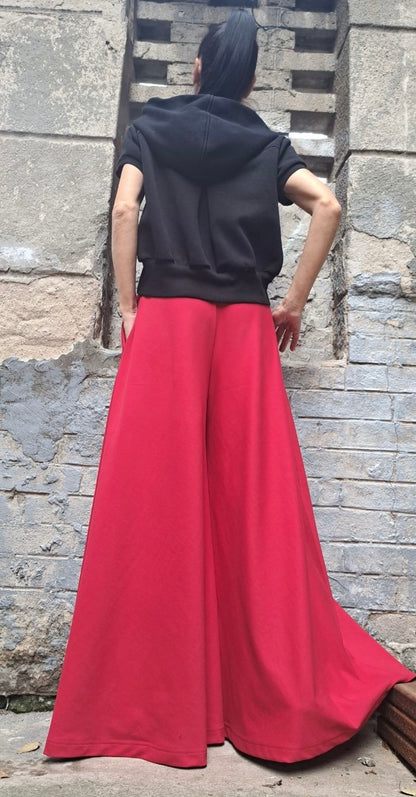 Wide Leg Red Pants Skirt - Handmade clothing from Angel By Silvia - Top Designer Brands 