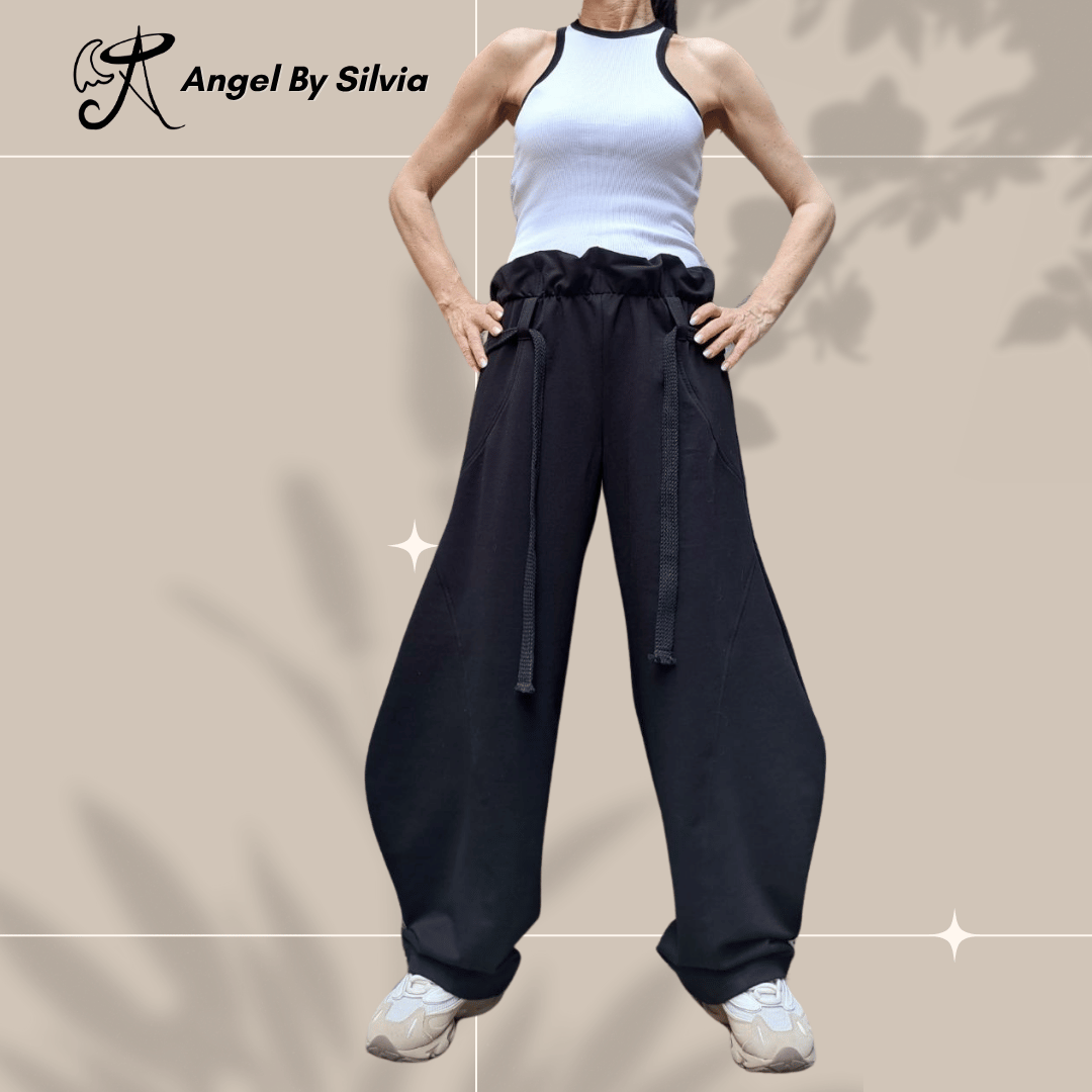 Black Balloon Pants for Women • High Waist Drawstring Loose Fit Cotton Trousers • No Pocket Urban Joggers • Handmade XS to 5XL - Handmade clothing from Angel By Silvia - Top Designer Brands 