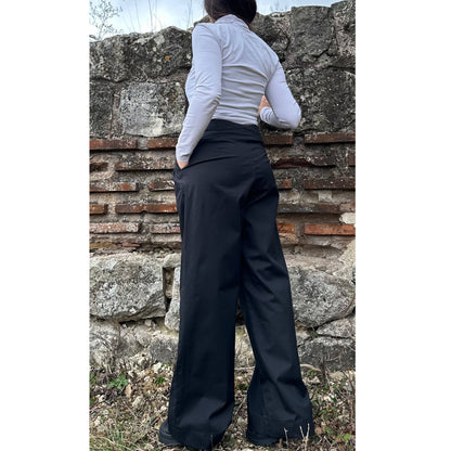 Asymmetric Black Pants / Wide Leg Cotton Pants / Long Office  Pants / Modern Work Pants / Loose Side Pockets Pants / Extravagant Trousers - Handmade clothing from AngelBySilvia - Top Designer Brands 