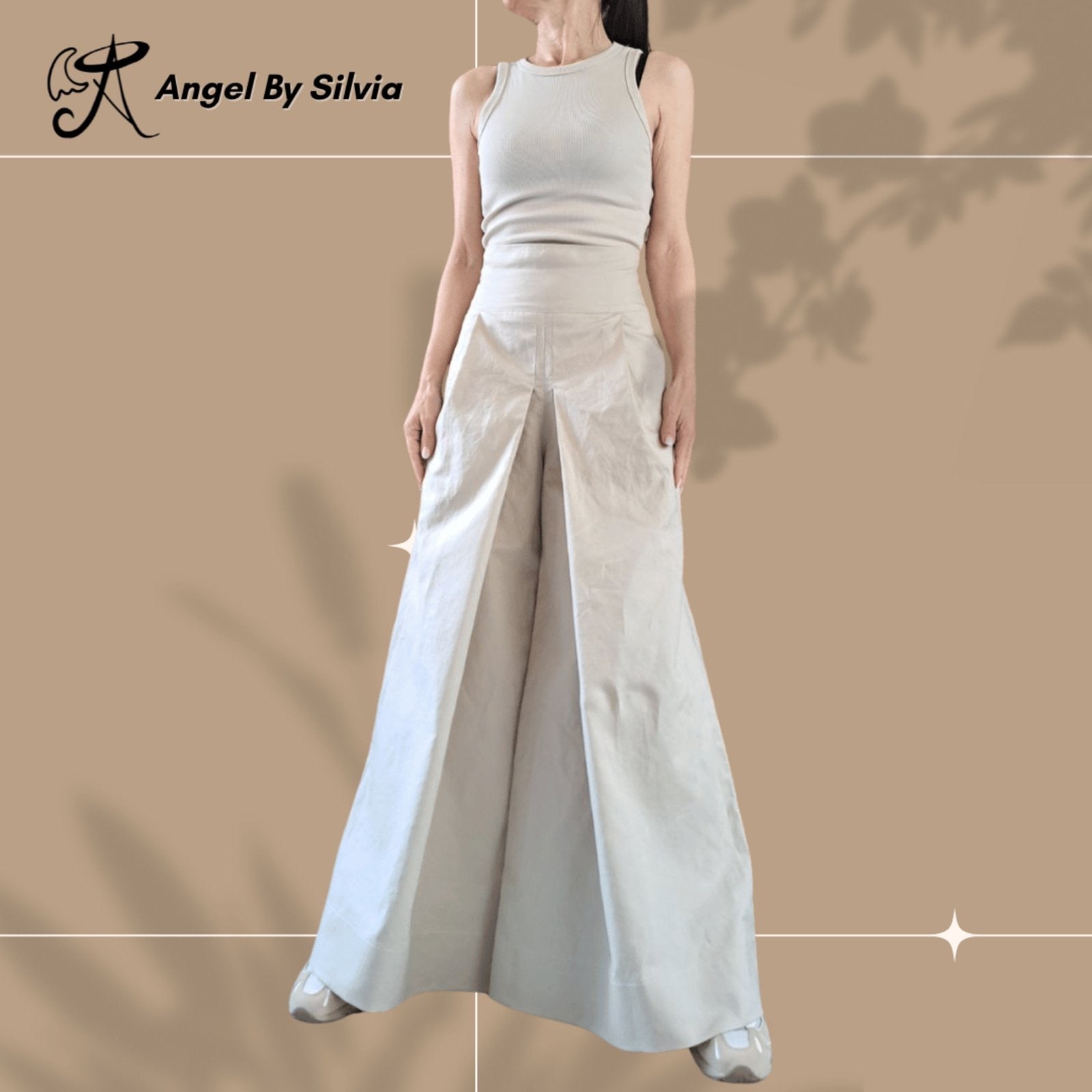 High Waist Linen Pants • Beige Wide Leg Trousers • Relaxed Fit Palazzo Pants • High Waist Boho Pants • Sizes XS-5XL - Handmade clothing from Angel By Silvia - Top Designer Brands 