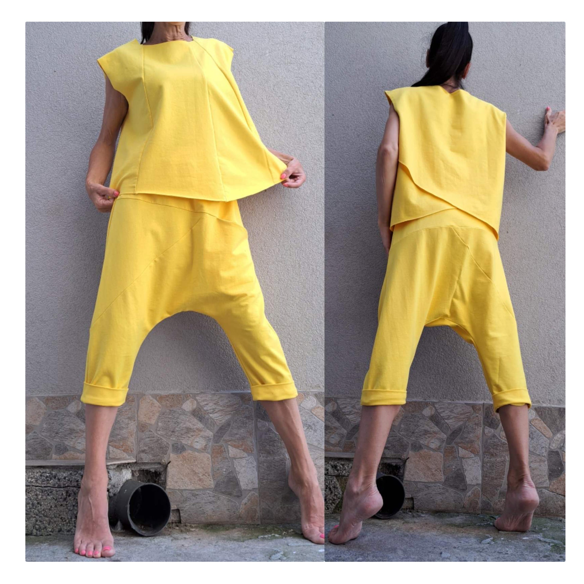 Loose Yellow Harem Pants Top - Handmade clothing from Angel By Silvia - Top Designer Brands 