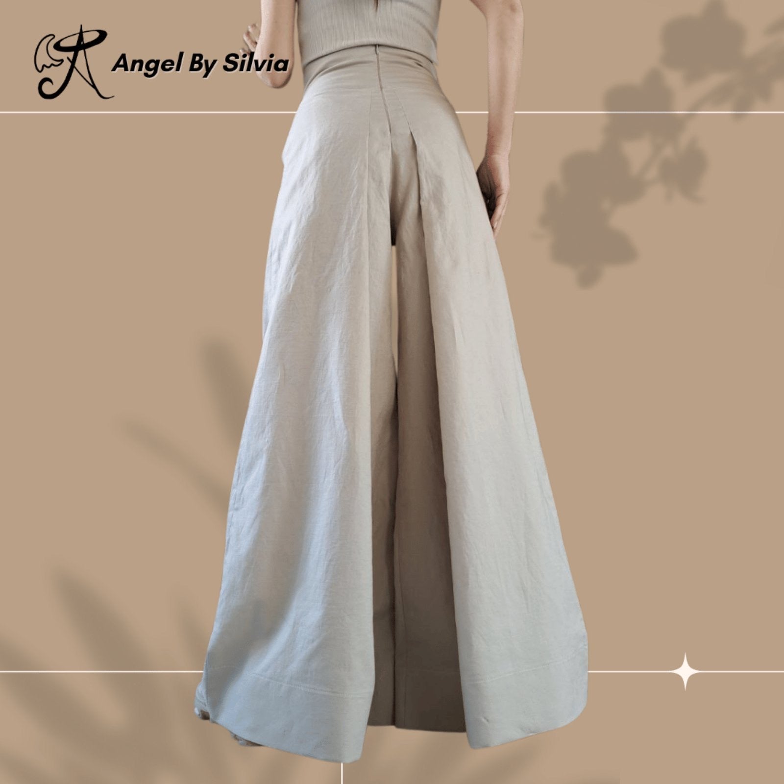 High Waist Linen Pants • Beige Wide Leg Trousers • Relaxed Fit Palazzo Pants • High Waist Boho Pants • Sizes XS-5XL - Handmade clothing from Angel By Silvia - Top Designer Brands 