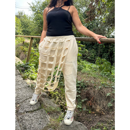 New Asymmetric Beige Pants - Handmade clothing from Angel By Silvia - Top Designer Brands 